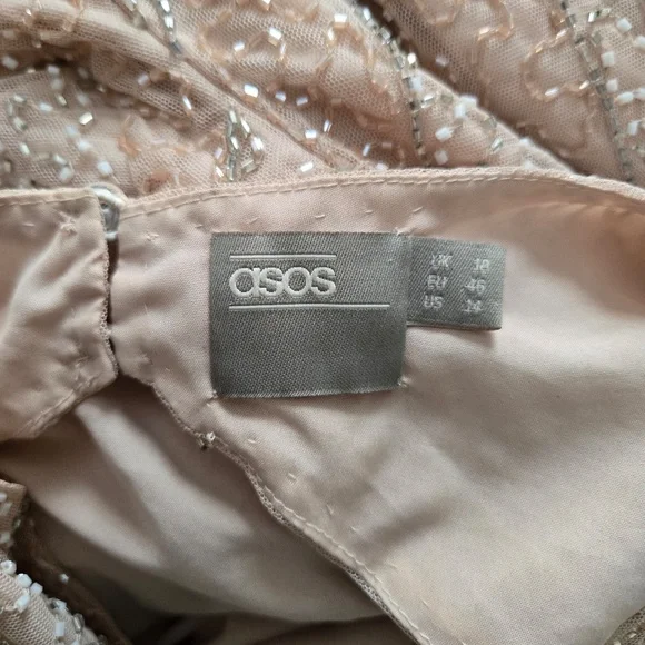 ASOS blush Nude Pink Silver Fringe Beaded Open Back Cocktail Party Mini Dress - Picture 8 of 11